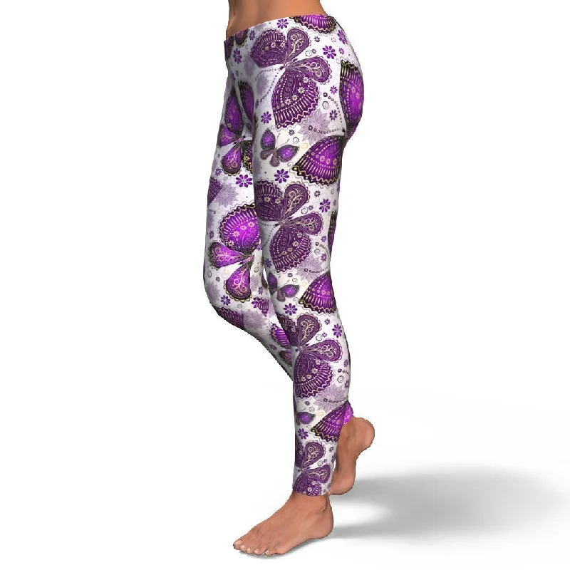 Purple Butterfly Pattern Print Pattern Women Leggings