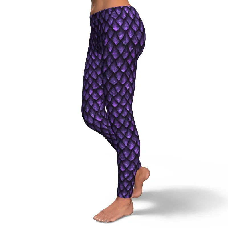 Purple Egg Skin Dragon Pattern Print Pattern Women Leggings