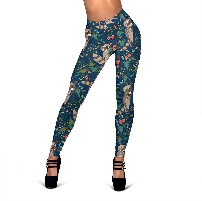 Raccoon Floral Print Pattern Women Leggings