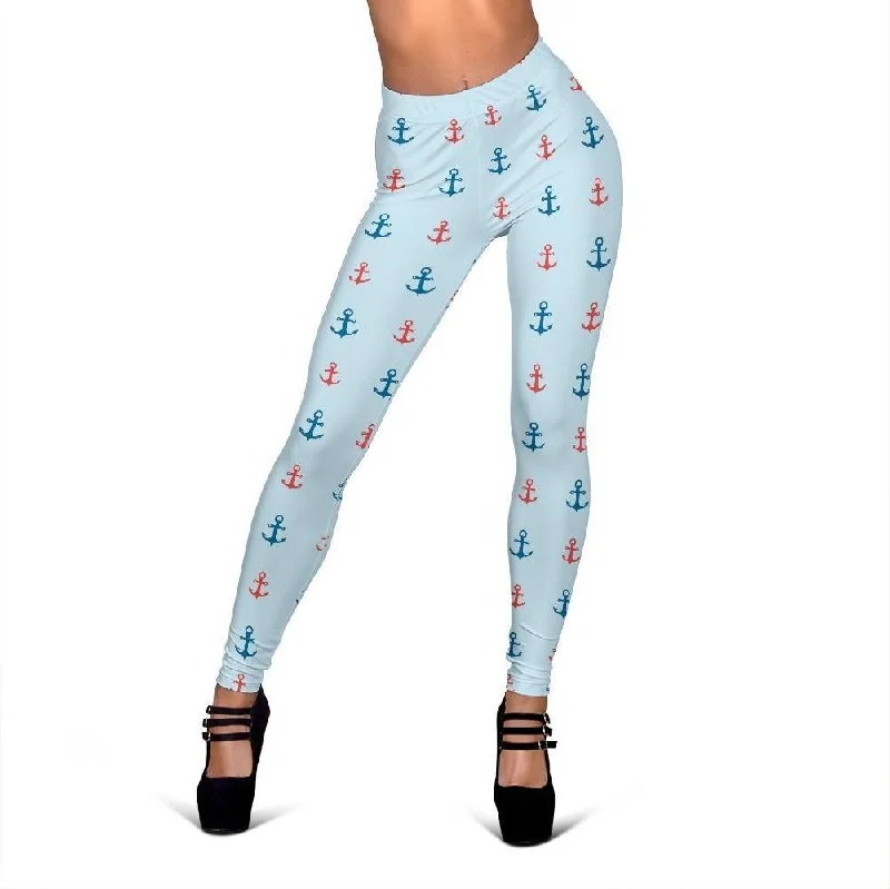 Red Anchor Nautical Pattern Print Women Leggings