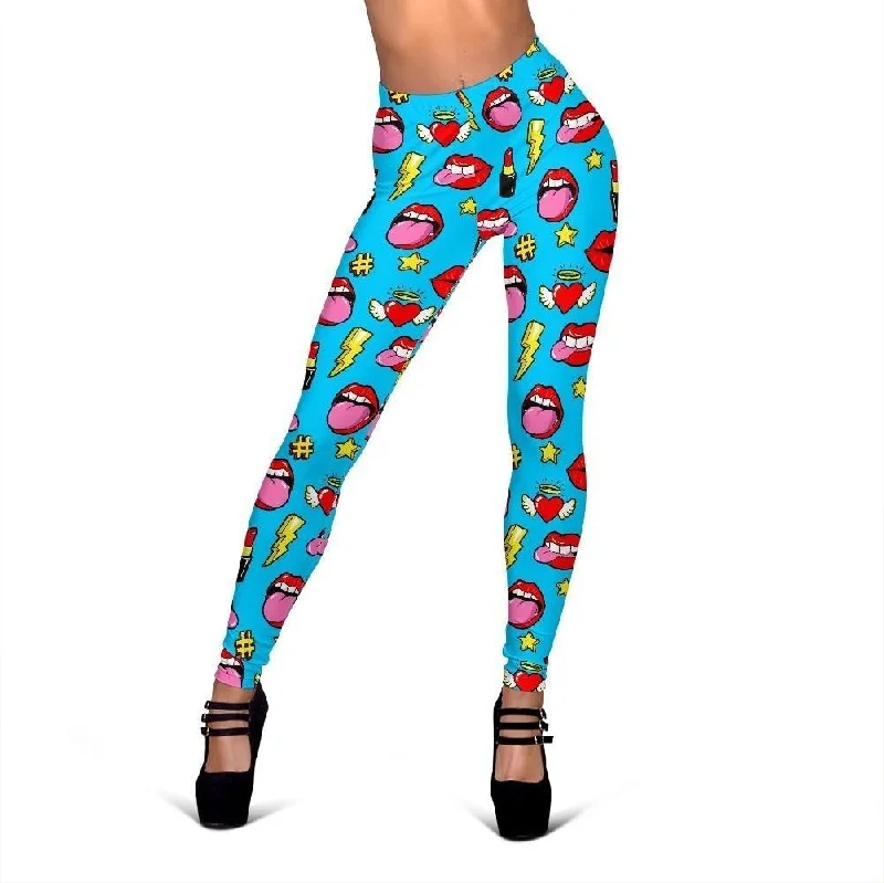 Red Lips Lipstick Print Pattern Women Leggings