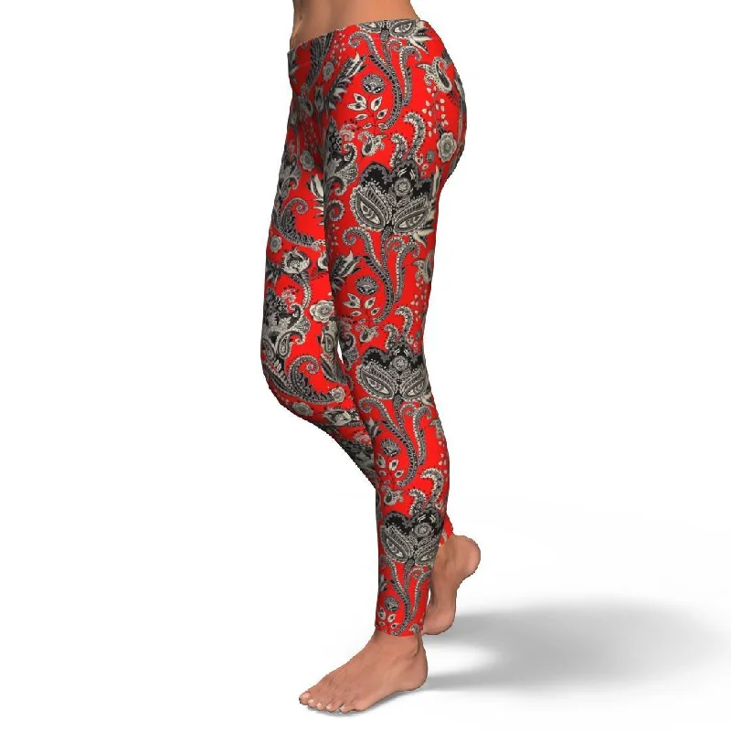 Red Paisley Pattern Print Pattern Women Leggings