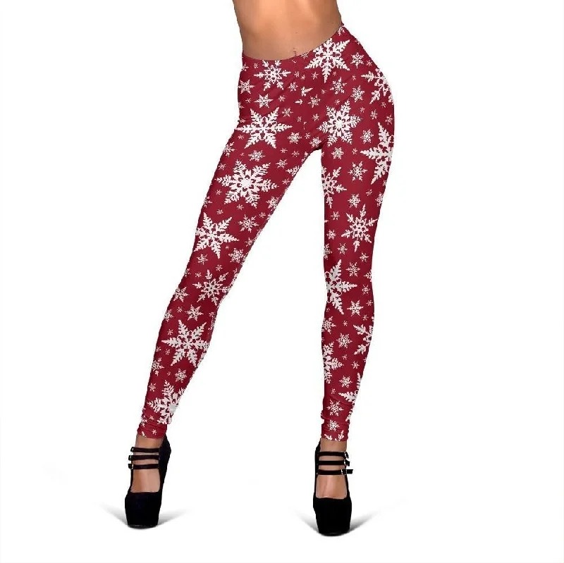 Red Snowflake Print Pattern Women Leggings