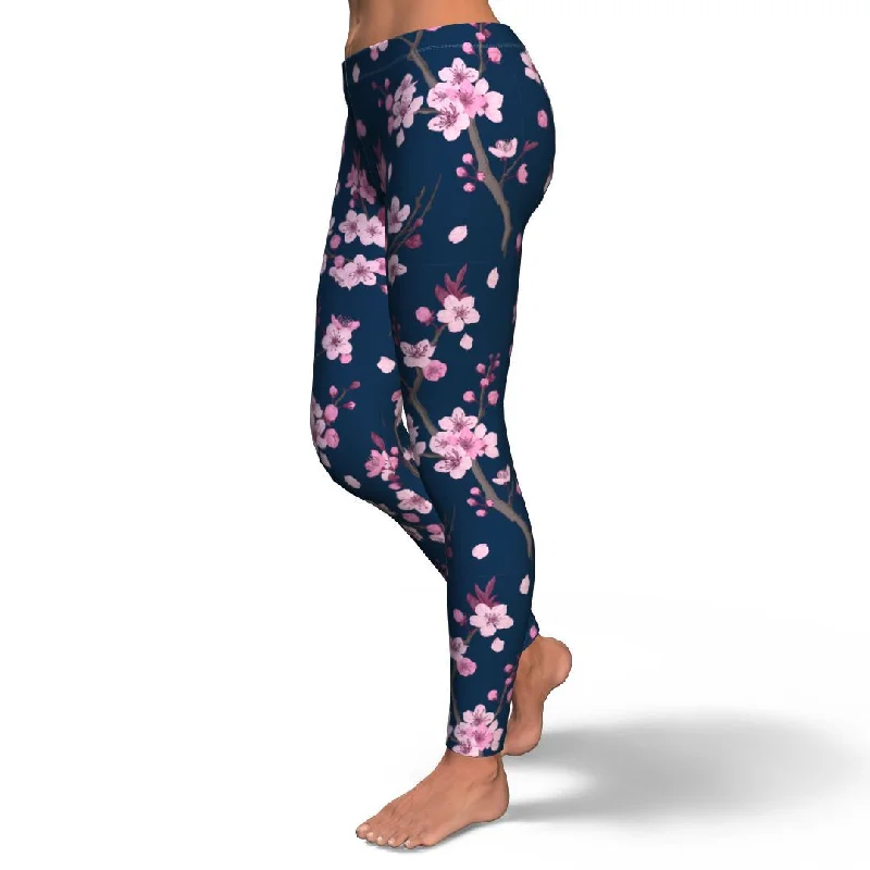 Sakura Cherry Blossom Pattern Print Pattern Women Leggings