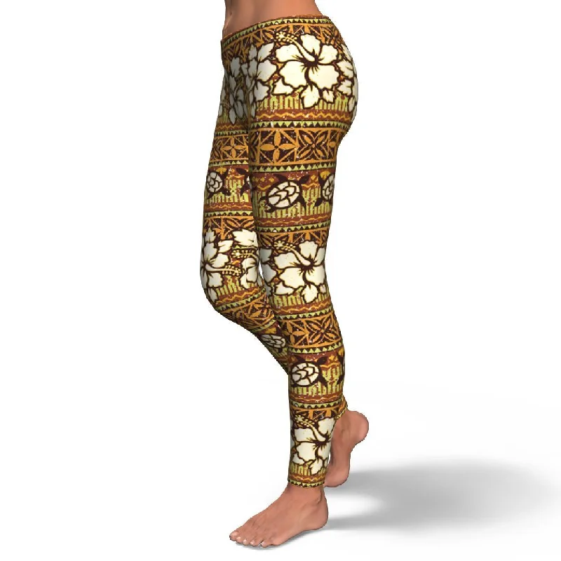 Sea Turtle Aztec Hibiscus Hawaiian Pattern Print Pattern Women Leggings