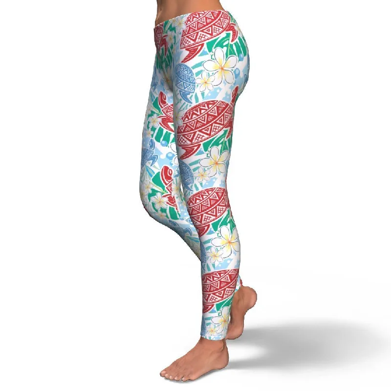 Sea Turtle Floral Hawaiian Pattern Print Pattern Women Leggings