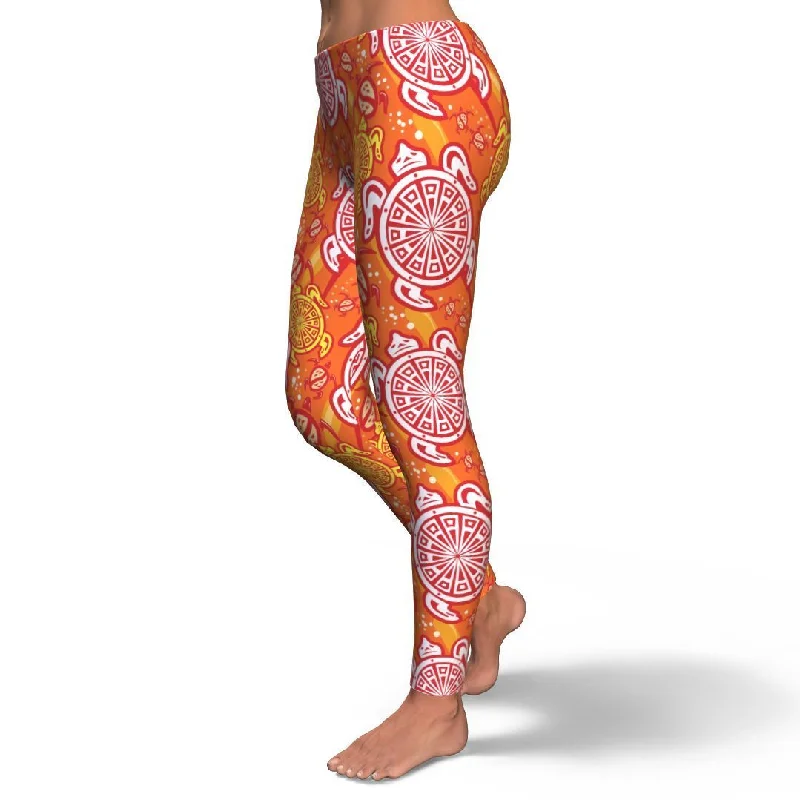 Sea Turtle Hawaiian Orange Pattern Print Pattern Women Leggings