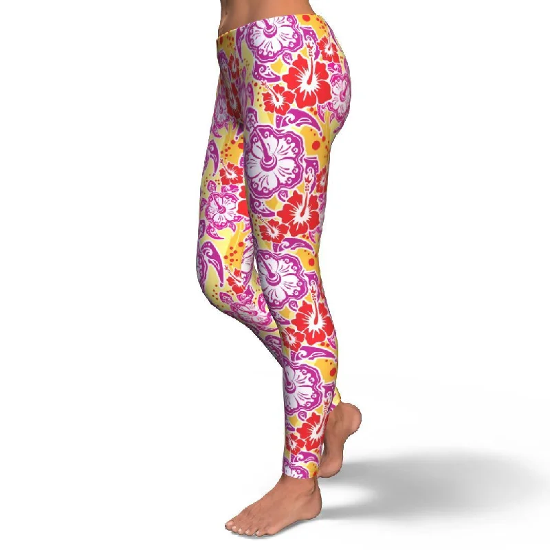 Sea Turtle Red Hibiscus Hawaiian Pattern Print Pattern Women Leggings