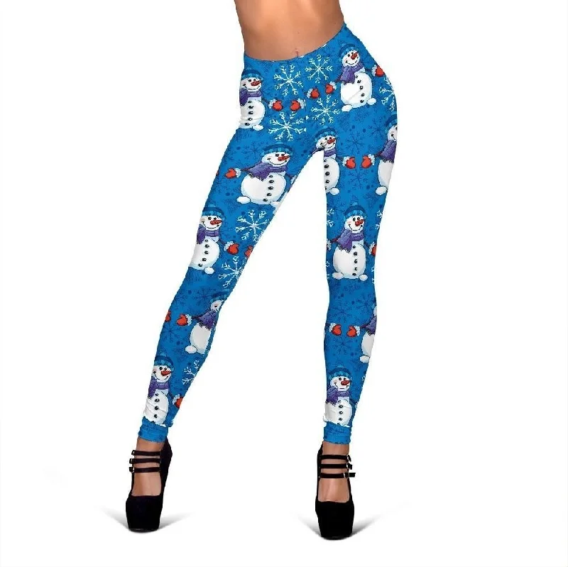 Snowman Snowflake Print Pattern Women Leggings