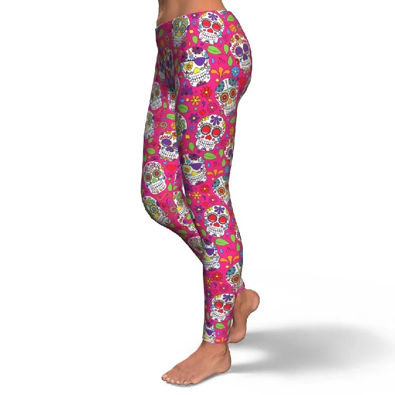 Sugar Skull Skeleton Girly Floral Pirate Pattern Print Pattern Women Leggings