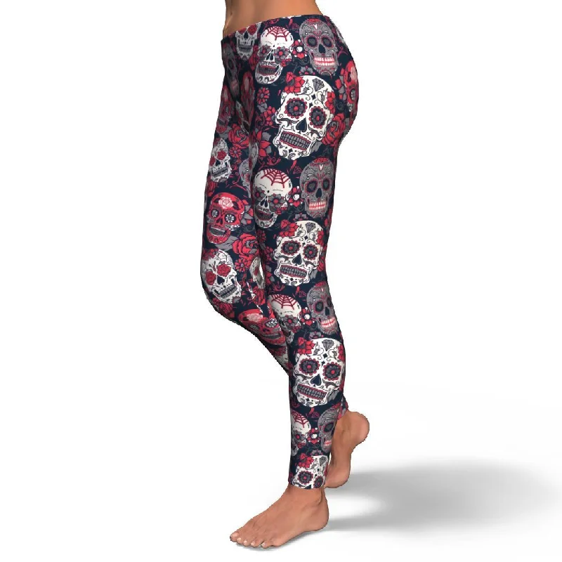 Sugar Skull Skeleton Girly Rose Floral Pattern Print Pattern Women Leggings