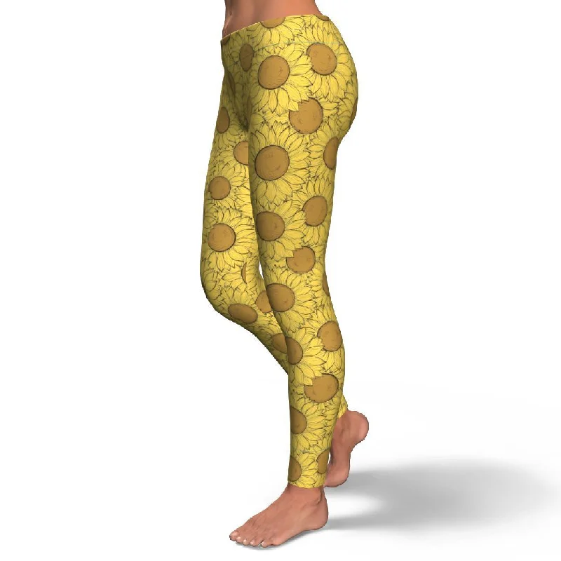 Sunflower Drawing Print Pattern Pattern Women Leggings