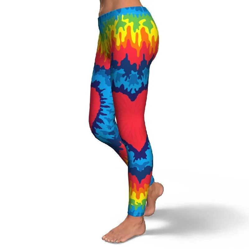 Tie Dye Heart Pattern Print Pattern Women Leggings