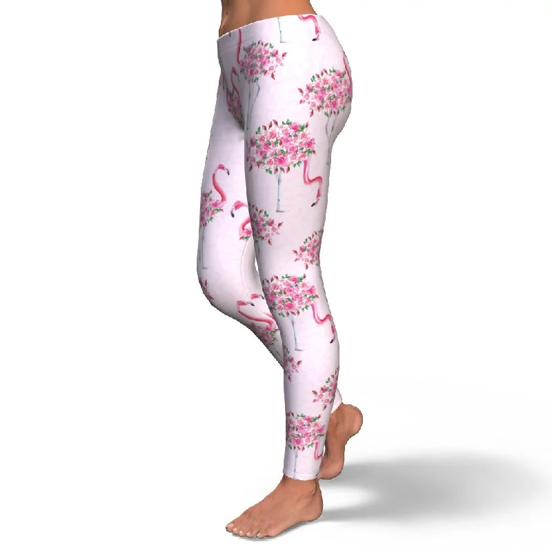 Tropical Flamingo Hawaiian Floral Pattern Print Pattern Women Leggings