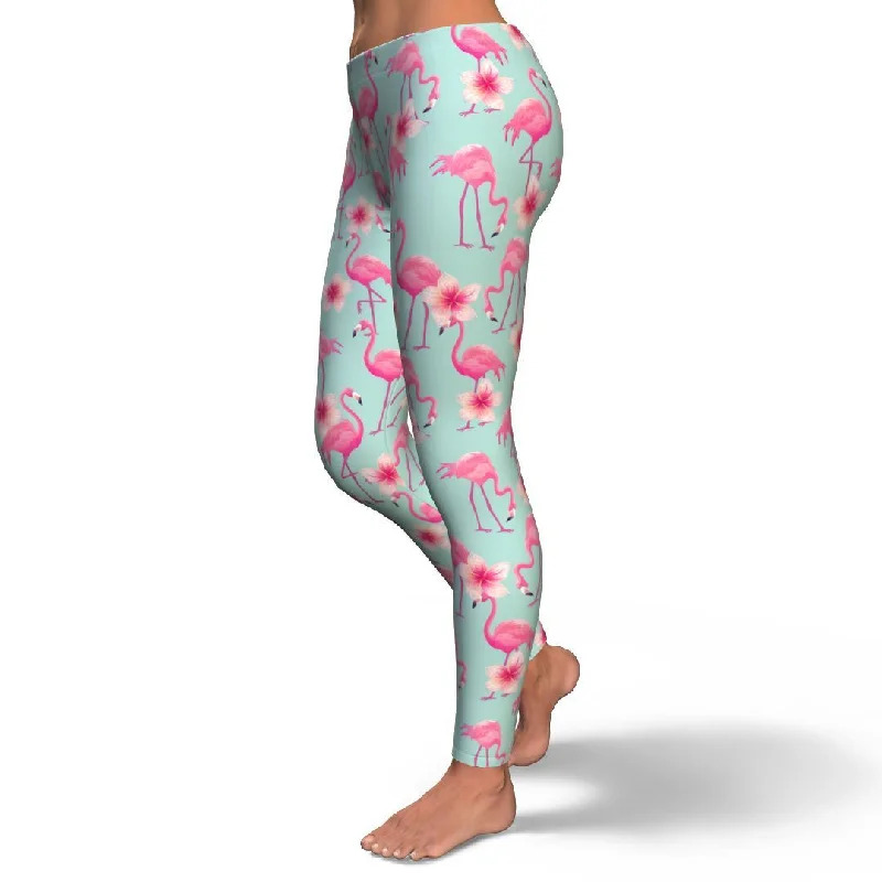 Tropical Flamingo Hibiscus Hawaiian Floral Pattern Print Pattern Women Leggings