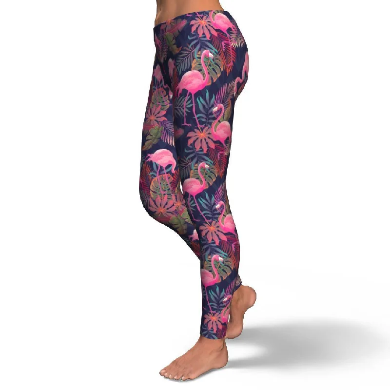 Tropical Flamingo Palm Leaves Hawaiian Floral Pattern Print Pattern Women Leggings