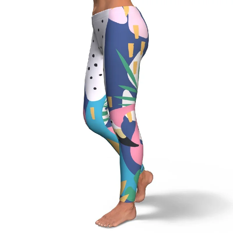 Tropical Flamingo Palm Leaves Hawaiian Pattern Print Pattern Women Leggings