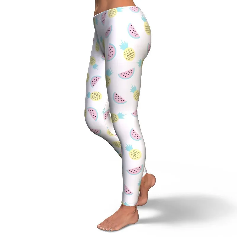 Watermelon Pineapple Piece White Pattern Print Pattern Women Leggings