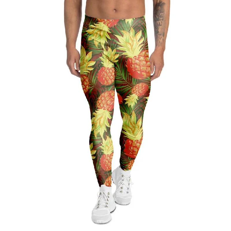 Yellow Neon Pineapple Hawaiian Print Men's Leggings