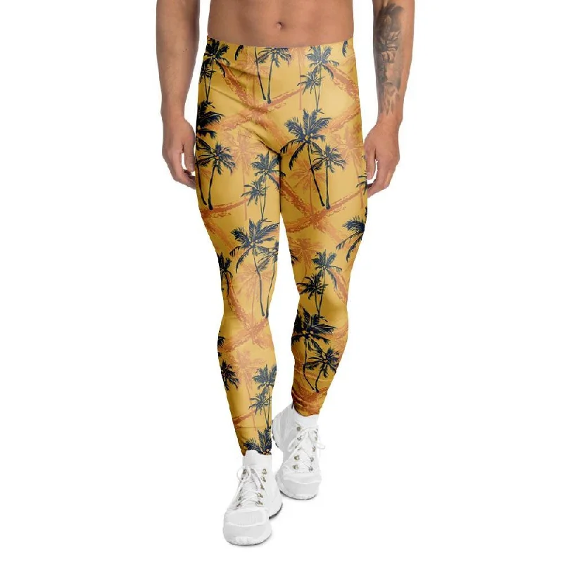 Yellow Palm Tree Hawaiian Print Men's Leggings