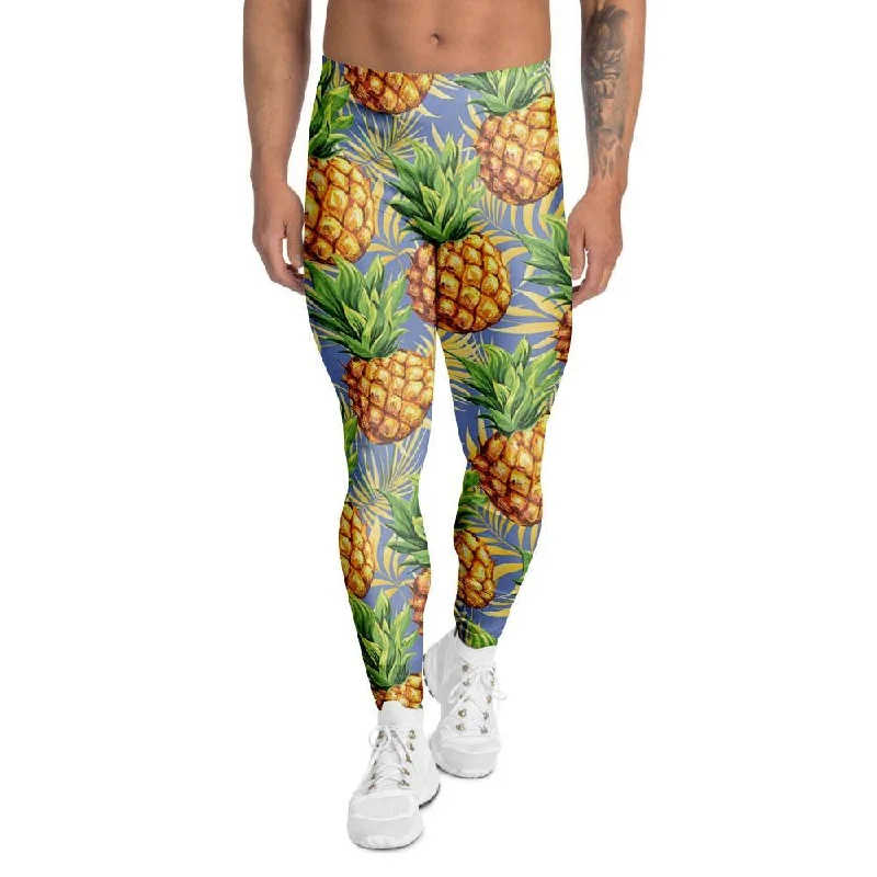 Yellow Pineapple Hawaiian Print Men's Leggings