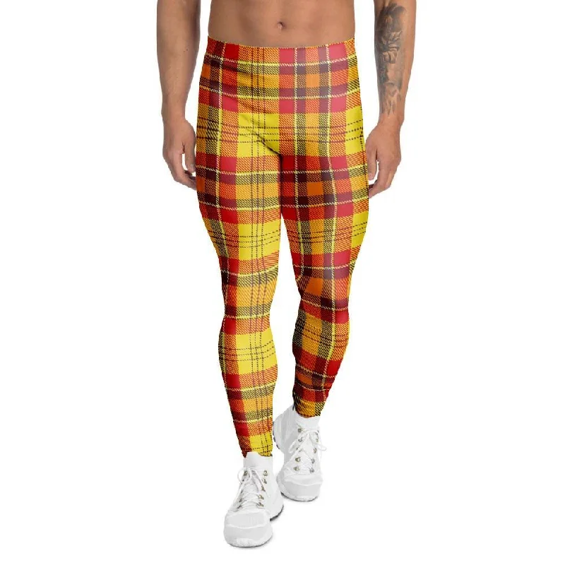 Yellow Plaid Tartan Men's Leggings