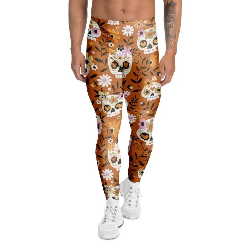 Yellow Sugar Skull Men's Leggings