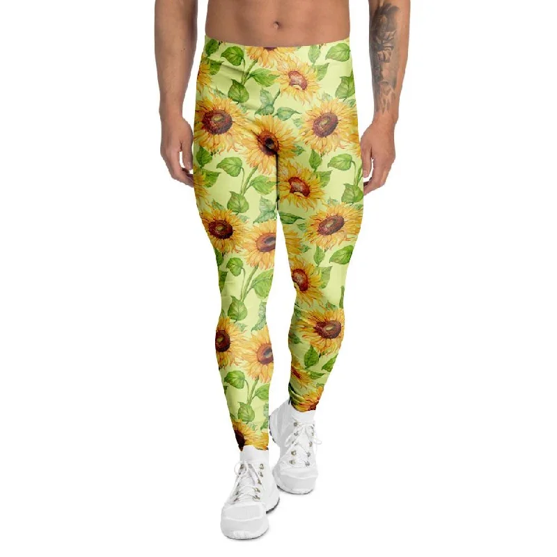 Yellow Sunflower Print Men's Leggings