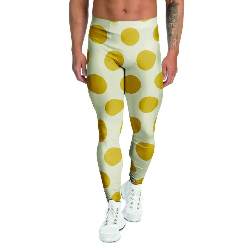 Yellow White Polka Dot Men's Leggings