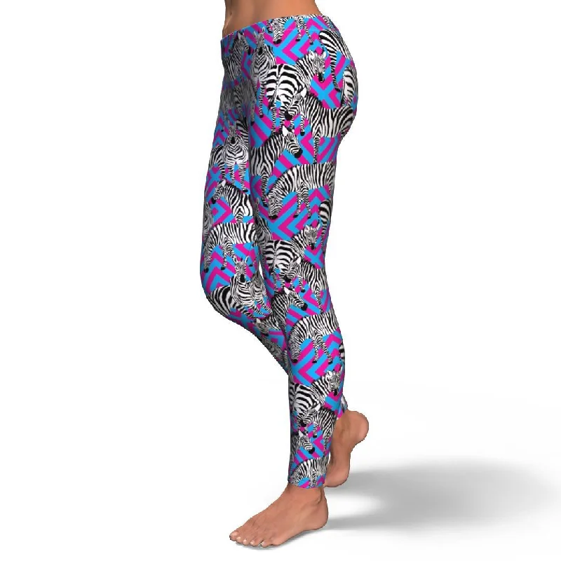 Zebra Neon Pattern Print Pattern Women Leggings